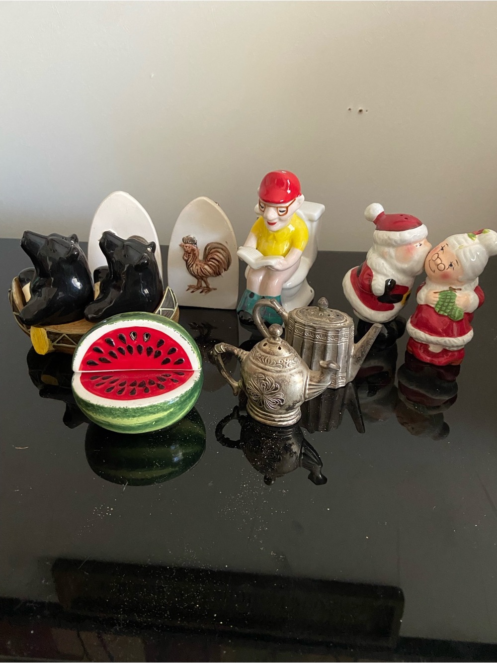 Lot of 6 Sets of Novelty Salt and Pepper Shakers.